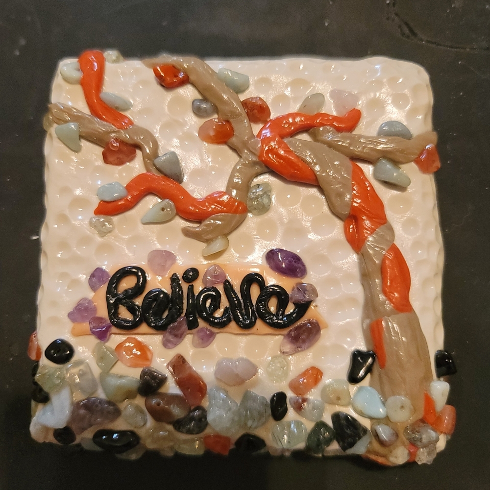 Art "Believe" mixed media canvas polymer clay